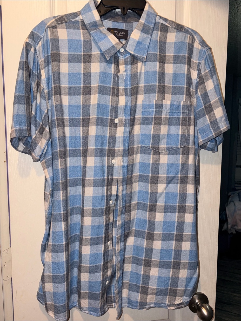 Blue and Gray Plaid Short-Sleeve Shirt
